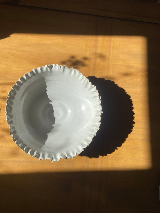 White Feather-edged Serving Bowl